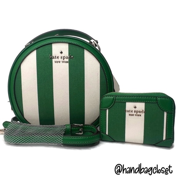 Kate Spade Traveler Canteen Crossbody Bag Green Even Stripe Jacquard K6119 KS141 - Picture 11 of 16